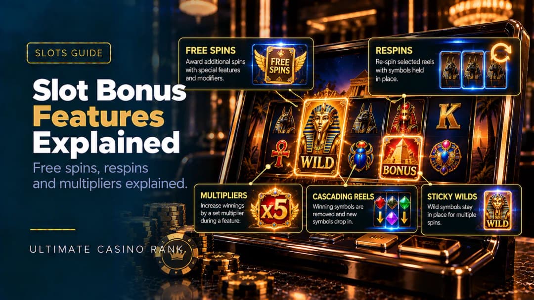 Online slot bonus features including free spins respins and multipliers explained