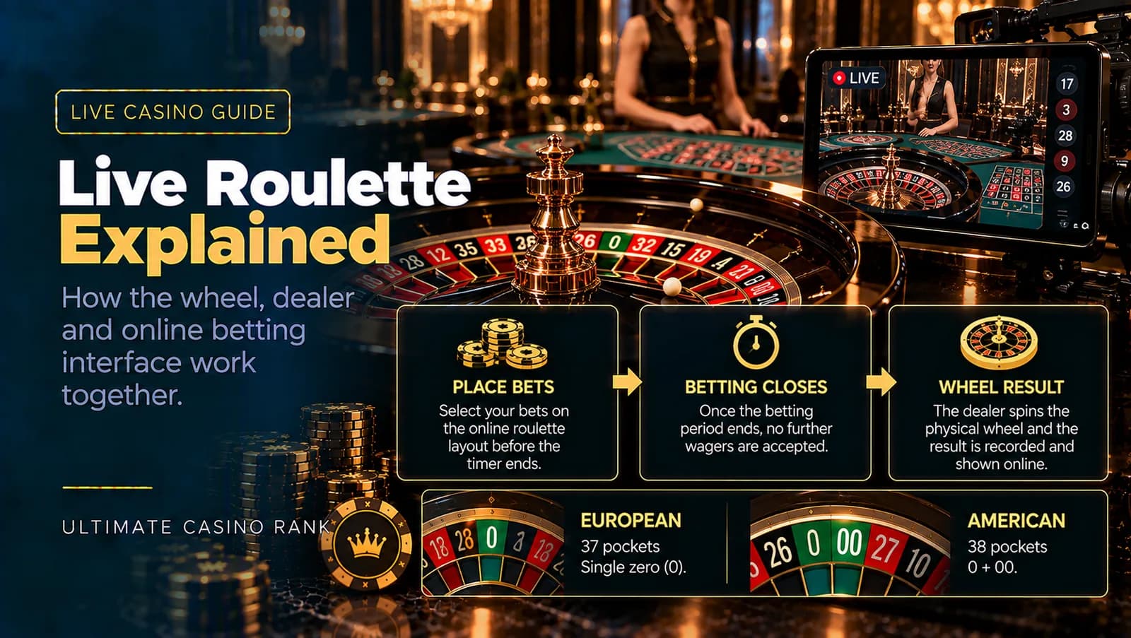 Live roulette wheel dealer and online betting interface explained