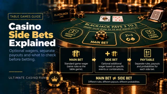 Casino side bets in blackjack baccarat and table games explained