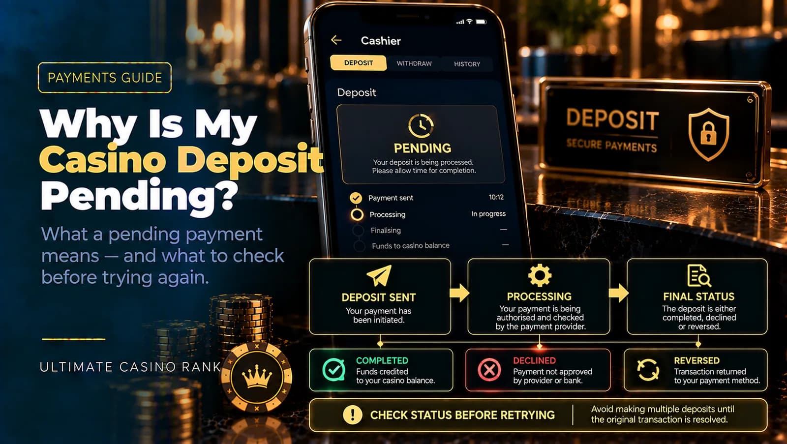Pending online casino deposit and payment processing explained