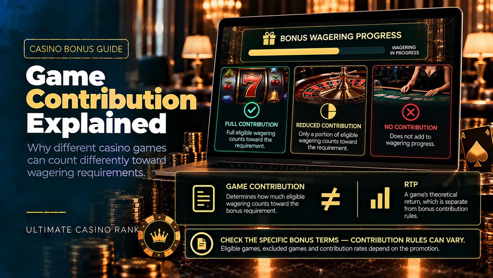 Casino bonus game contribution and wagering requirements explained