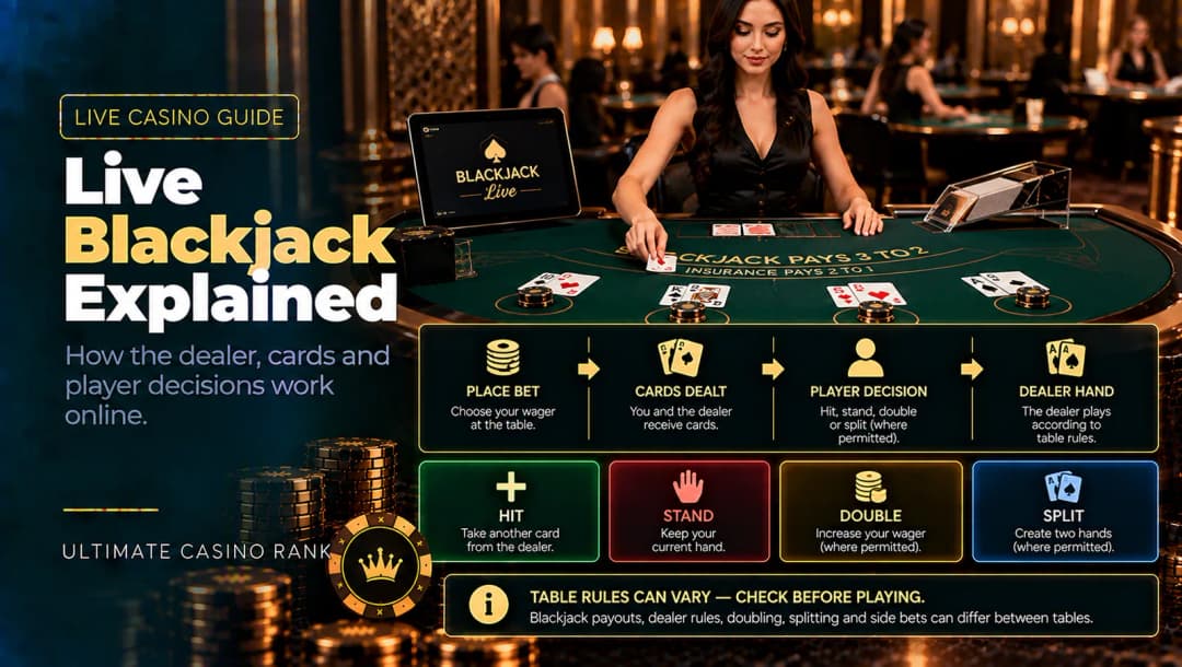 Live blackjack dealer cards betting interface and table rules explained