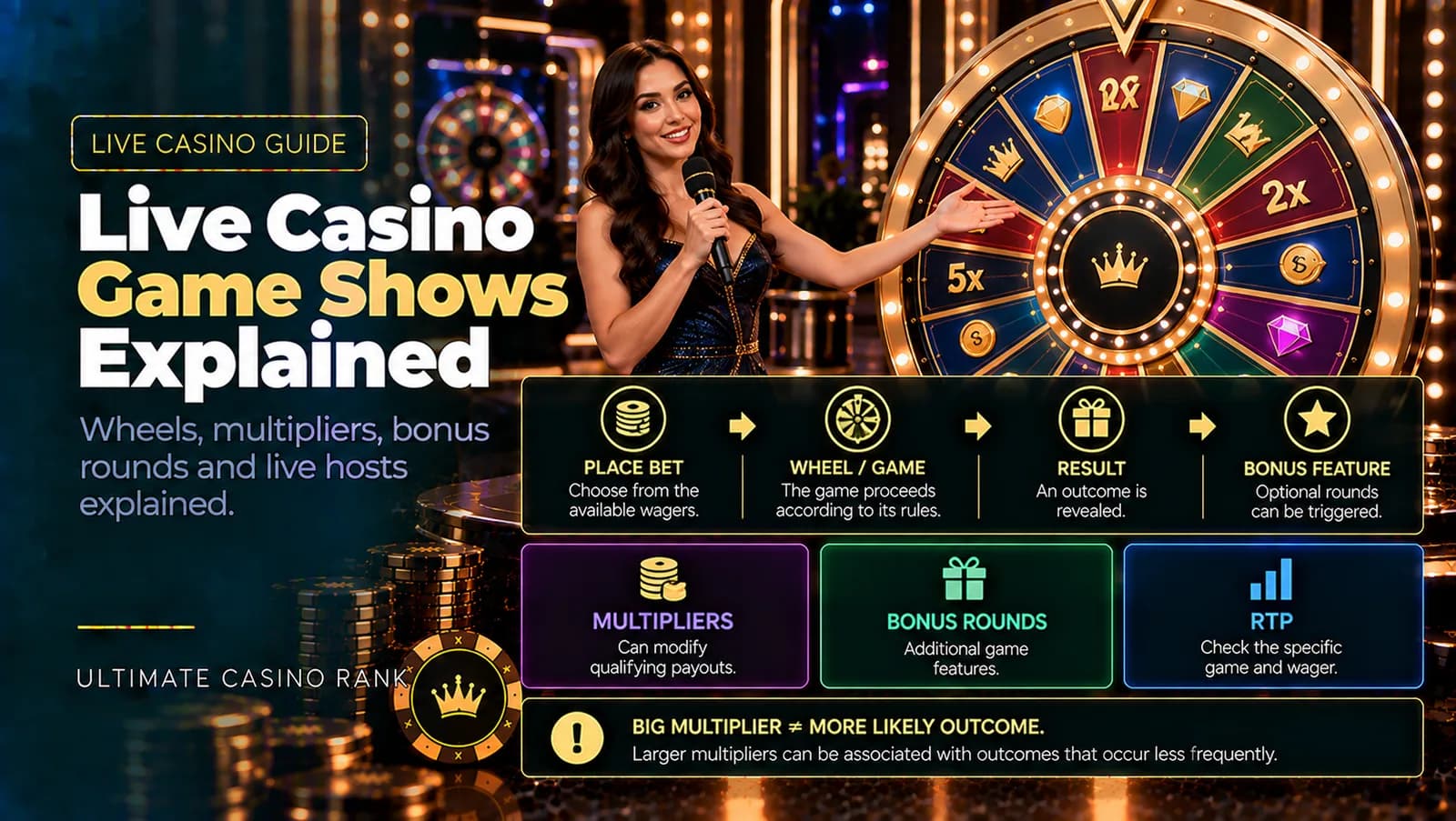 Live casino game show wheel multipliers and betting interface explained
