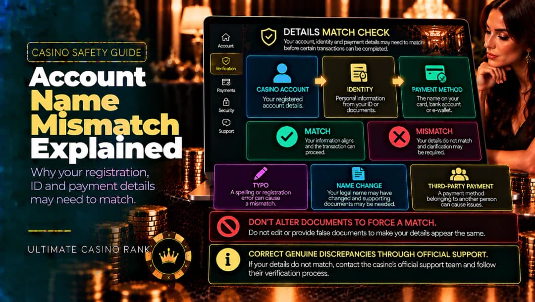 Casino account name mismatch between registration identity and payment details explained